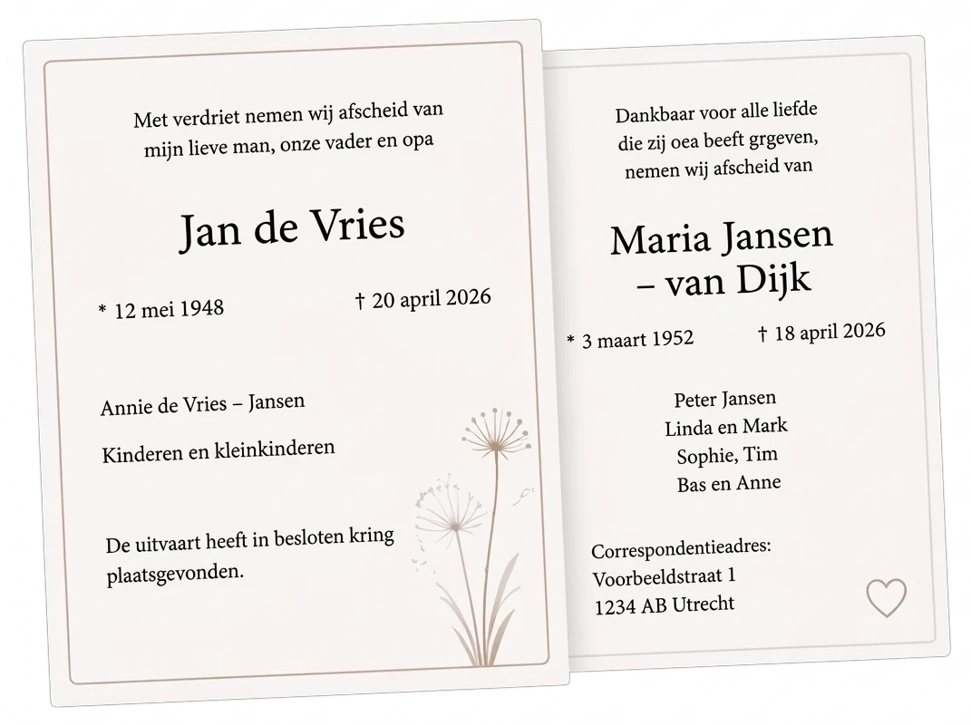 Voorbeeld van twee rouwadvertenties
