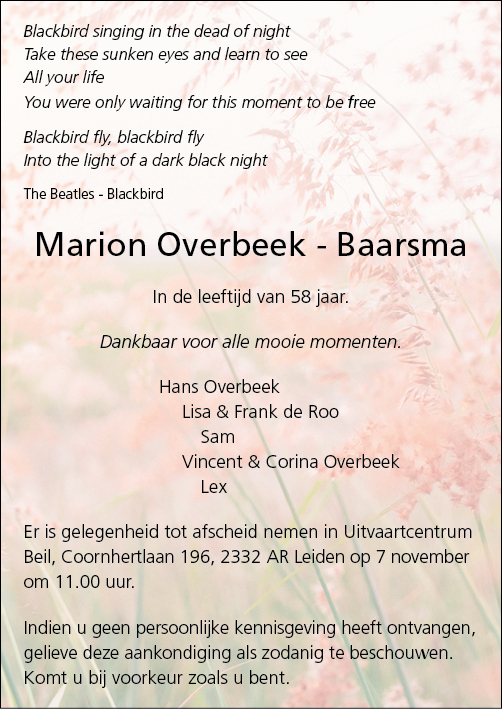 Sfeerfoto in kleur rouwadvertentie